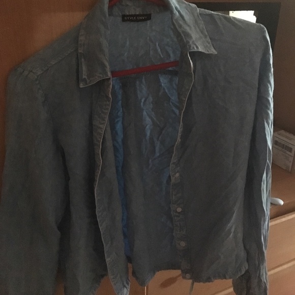 Cropped Denim Button Up - Picture 1 of 3